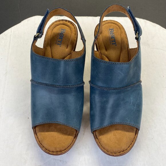 BORN WEKIVA Women's Leather Open Toe Slingback Pump Sz 10 M Chunk - Picture 2 of 15